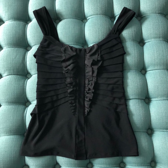 White House Black Market Tops - White House Black Market Black Ruffle Pleated Tank Top